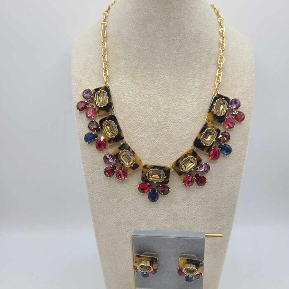 Talbots Vintage Multi Color Crystal Necklace and Earrings NEW! NWT! - Picture 1 of 8
